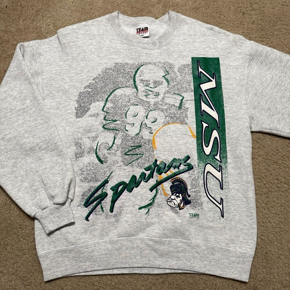 Vtg Team Edition Michigan St. Spartans Big Graphic Crewneck Sweatshirt L 90s USA